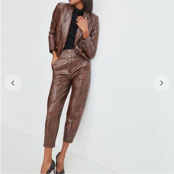 $698 Veronica Beard Cooke Vegan Croc Leather Dickey Jacket blazer Sz 4 Chicory - Picture 6 of 16